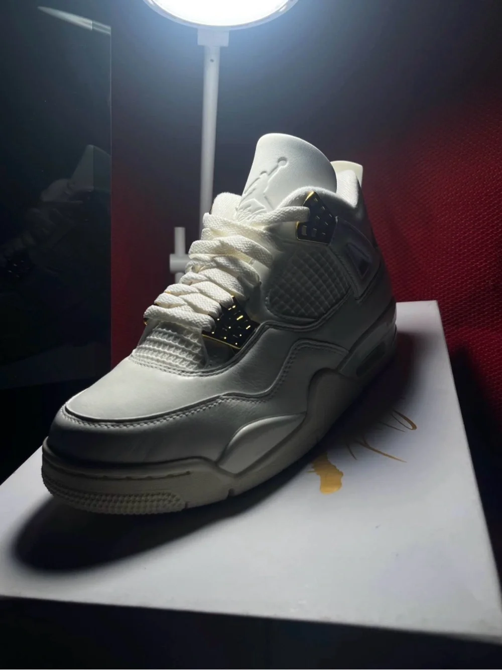 Jordan Men’s White Leather Sneakers with Gold Eyelets